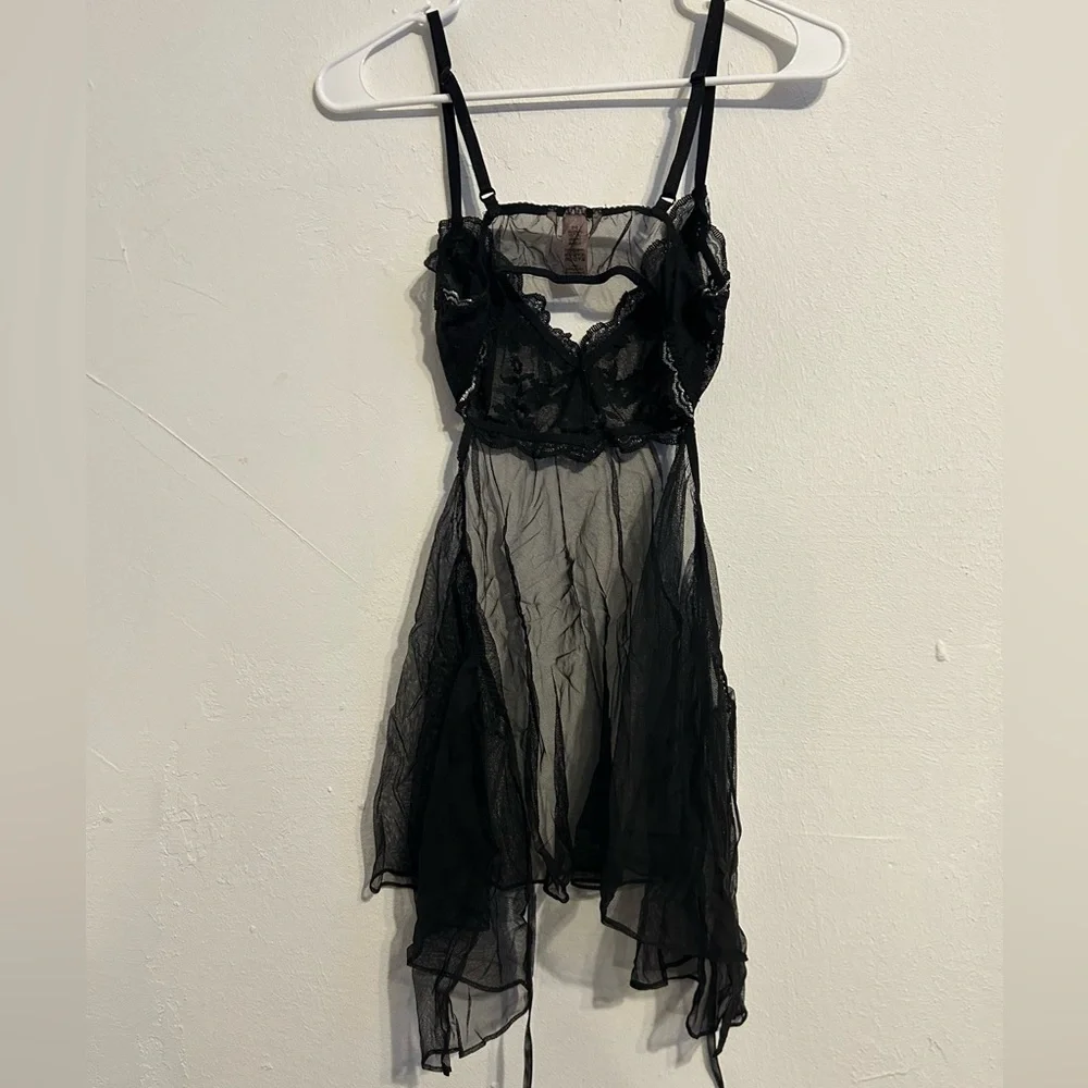 Victoria’s Secret Black Unlined Lace Baby Doll Lingerie - Picture 7 of 8